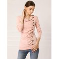 thumbnail image 3 of Women's Cowl Neck Long Sleeves Buttons Decor Ruched Top, 3 of 6