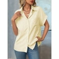 thumbnail image 5 of Women'S Loose Short Sleeve Pocket Casual Striped Shirt Yellow M, 5 of 9