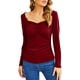 thumbnail image 1 of Blusa Fruncida Manga Larga Color Puro Slim Fit Moda Elegante Mujer Fruncida Top Rojo 3XL, 1 of 6