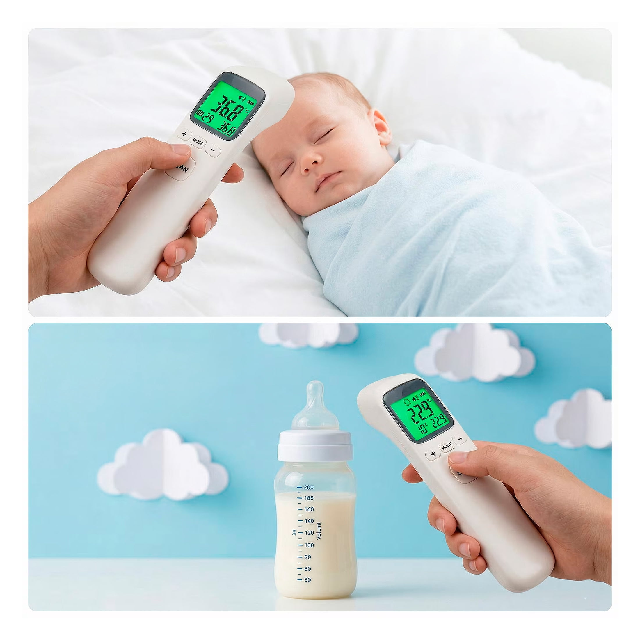 Sharper Image Digital Thermometer with Infrared Non-Contact Technology, 3 Color Display, Backlit LCD Screen, Fast Temperature Reading, 1 Count