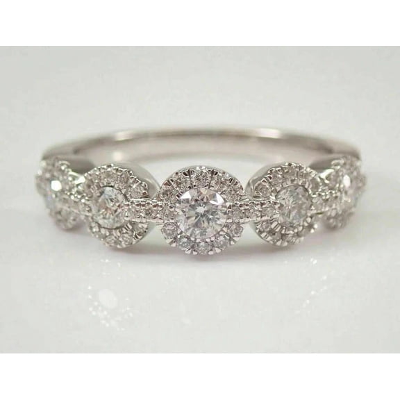 OM Jewels Women 14K White Gold Plated Moissanite 2Ct Round Cut Half Eternity Band Ring