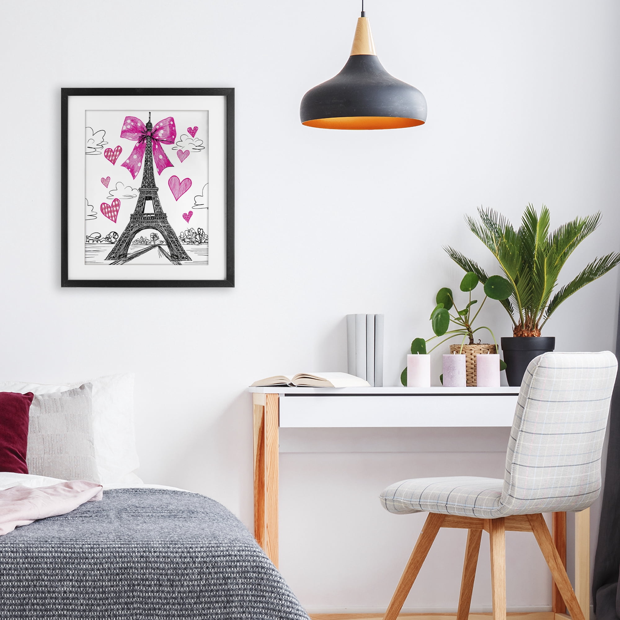 Stupell Industries Heart Patterned Eiffel Tower Black Framed Print Under Glass, design by Jess Stempel
