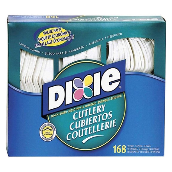 CintBllTer Cm168 Combo Pack, Tray W/White Plastic Utensils, 56 Forks, 56 Knives, 56 Spoons