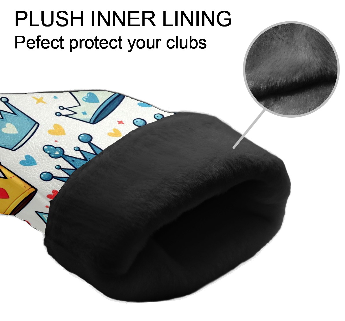 Golf Club Covers, LightBlue Crown Heart Premium PU Leather Driver Hybrid Putter Head Covers with Velvet Lining, Waterproof Golf Gifts for Men Women