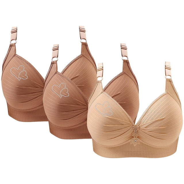 Bras for Women, 3PCS Womans Printing Gathered Together Large Size Daily Bra Underwear No Rims