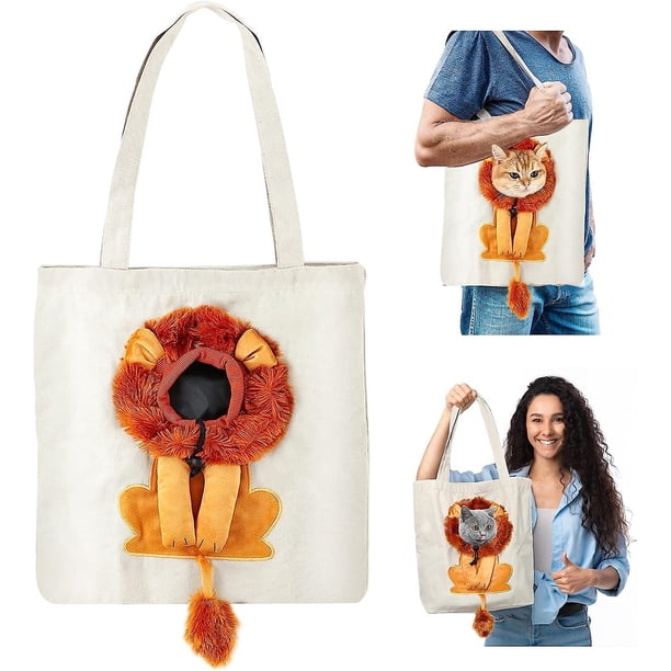 Bolsa transportadora para gatos, bolsa transportadora de lona portátil para gatos, bolsa de hombro para mascotas de lona con forma de león, bolsa de transporte para animales pequeños y gatos