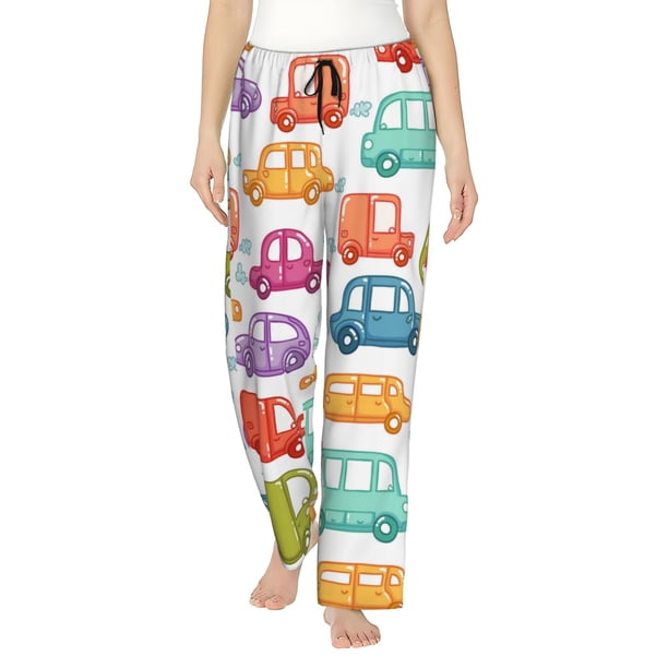 Balery Doodle Cars Pantalones de pijama para mujer, pijamas ultraligeros, pantalones de estar por casa-3X-Large