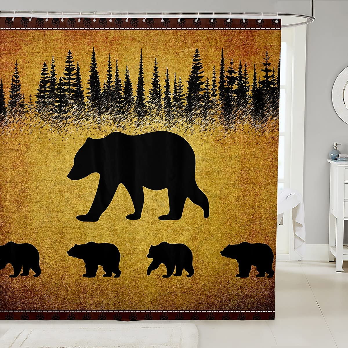 Bear Shower Curtain 72"Wx84"L Wild Animal Shower Curtain Set for Kids