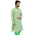 thumbnail image 3 of Atasi Men's Long Cotton Mandarin Collar Green Shirt Ethnic Clothing-Medium, 3 of 7