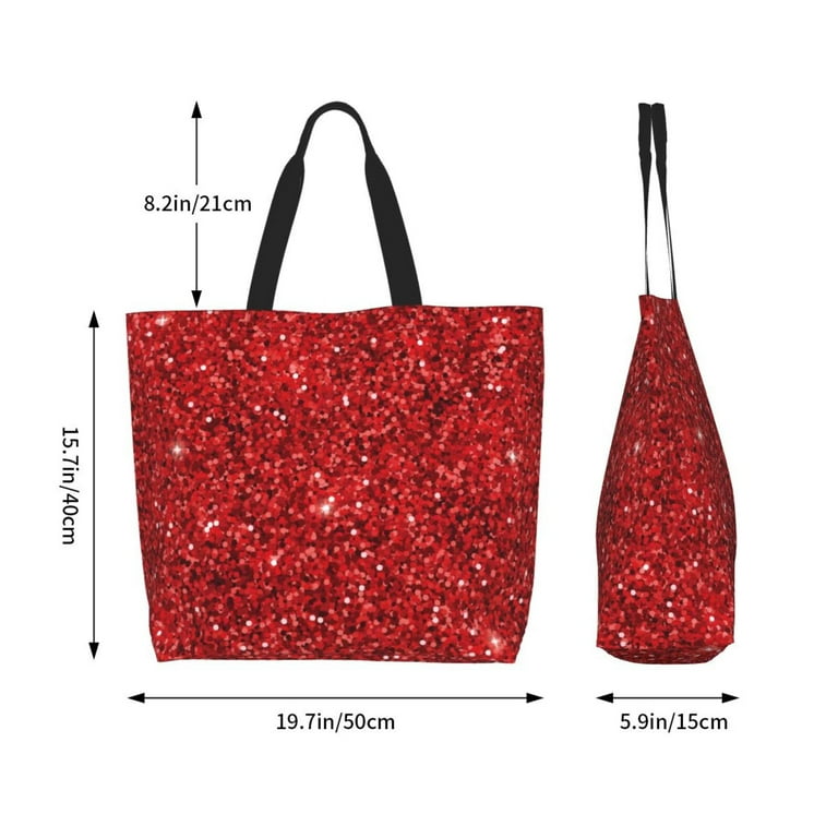 Jgfou Red Glitter Pattern Shoulder Tote Bag Handle Satchel Handbag For Women Work College Travel Business Shopping Casual