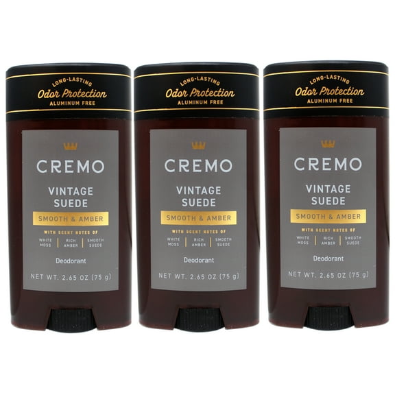 3 Pack - Cremo Vintage Suede Aluminum Free Deodorant for Men, Long- Lasting Odor Protection, 2.65 OZ