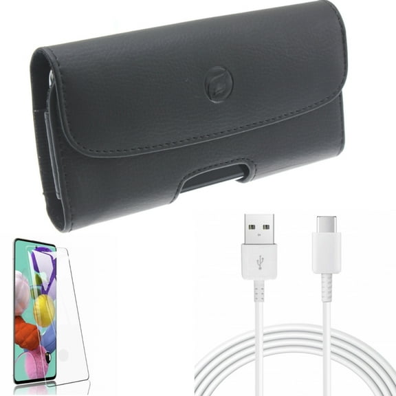 Case Belt Clip w 10ft USB-C Cable w Screen Protector for Samsung Galaxy S20 - Leather Holster, Type-C Charger Cord, Tempered Glass [Fingerprint Unlock] W4W fits Samsung Galaxy S20 Model