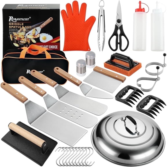 ROMANTICIST 30PCS Griddle Accessories Kit - Professional Grill Tools Set for Breakfast, Outdoor Grilling, Teppanyaki - Ideal Gift for Festive Grilling Parties