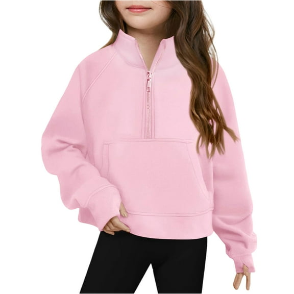 XADYUY Sweatshirts for Girls 7-8 Oversized Crop Long Sleeve Girls Pullover Sweatshirt Cotton Half Zipper Shirt for Teen Girls Casual Fall Clothing for Teen Girls,5-6 Years Light pink