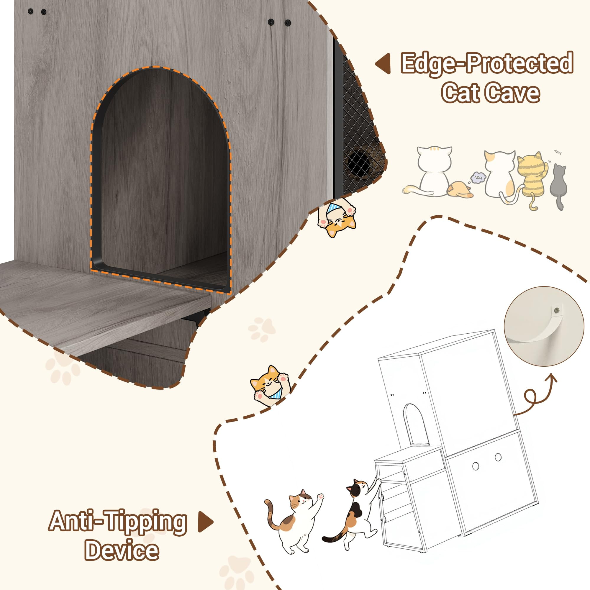 Huisuilinss Cat Litter Box Enclosure With Platform,Double Layer Hidden Litter Box Furniture With Doors,Indoor Cat House With Ladder,Litter Box Cabinet With Storage Space,Cat Washroom