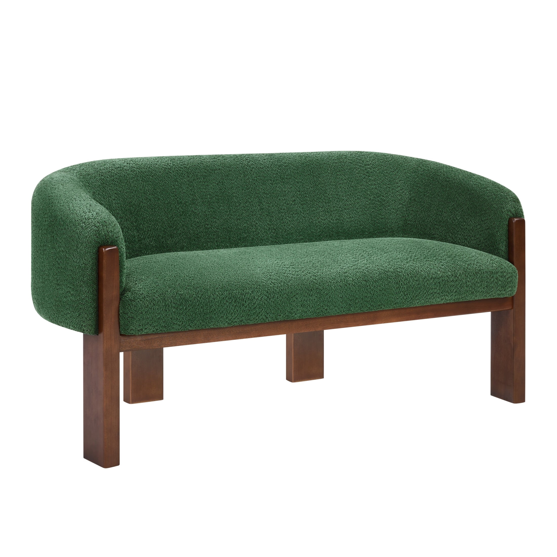 Christopher Knight Home 63.25" Modern Curved Boucle Loveseat Sofa with Wood Legs, Walnut+Green