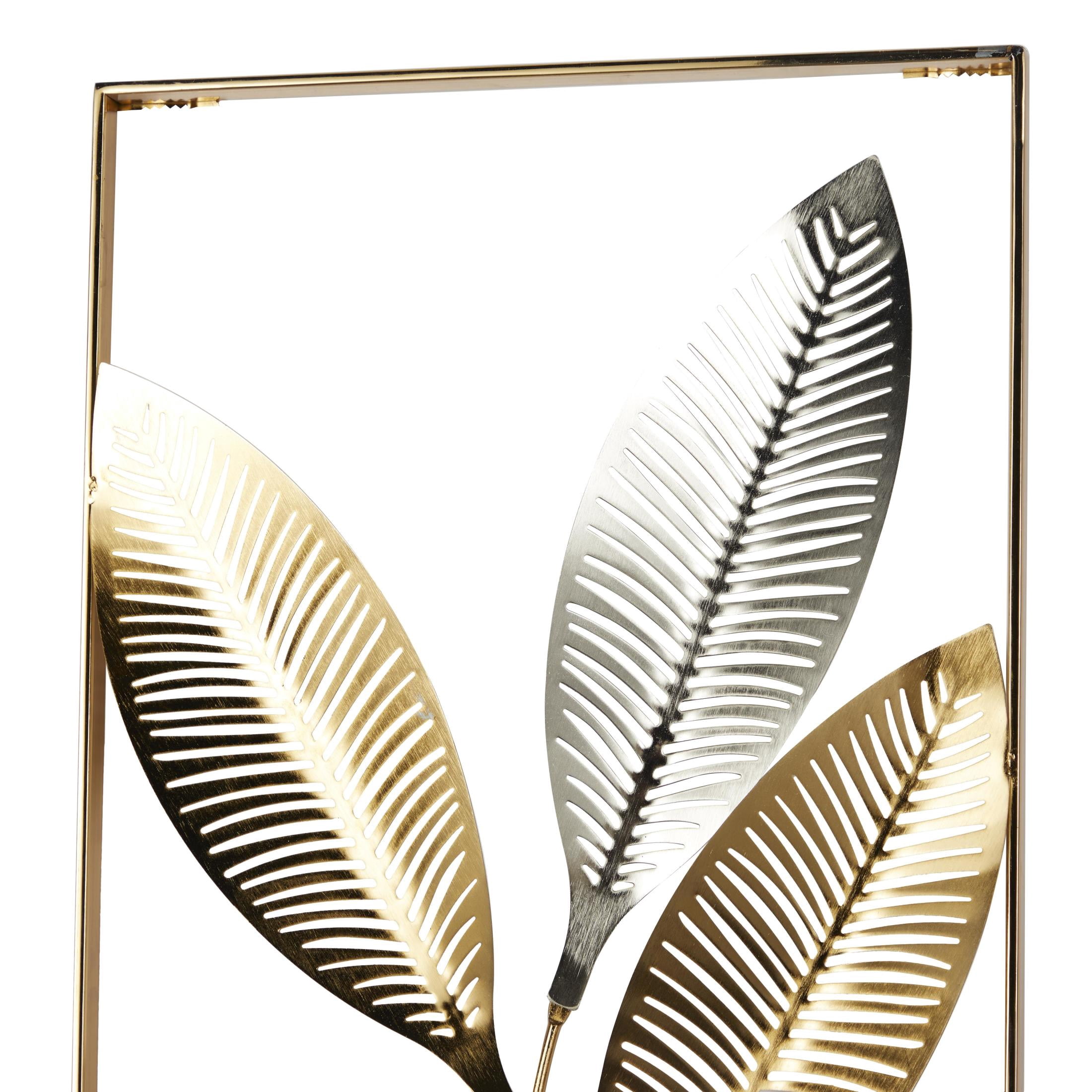 DecMode Gold Metal Metallic Cutout Leaf Wall Decor with Silver Accents (2 Count)