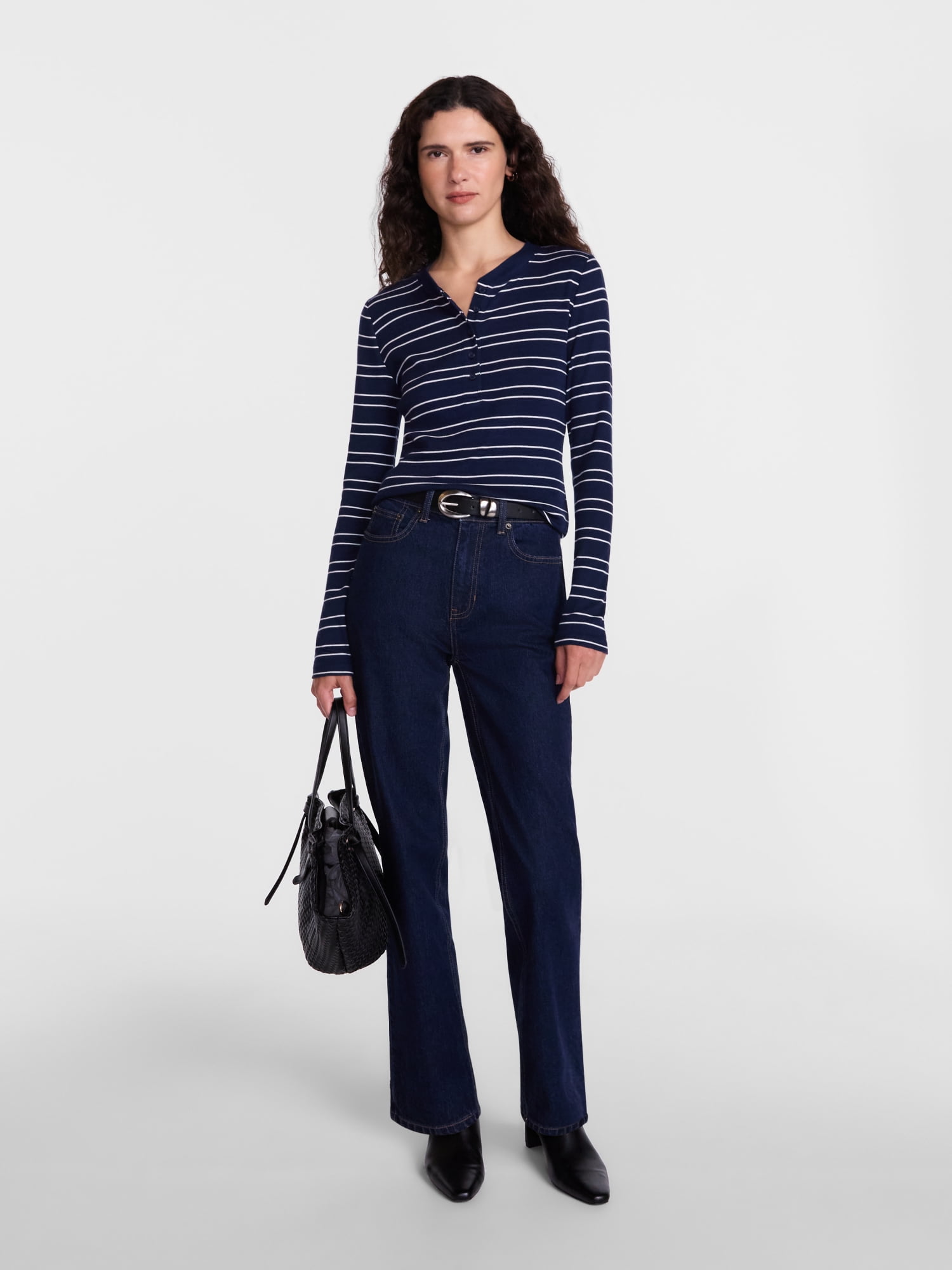 Scenario Women's and Women's Plus Rib Henley with Long Sleeves, Sizes XS-4X