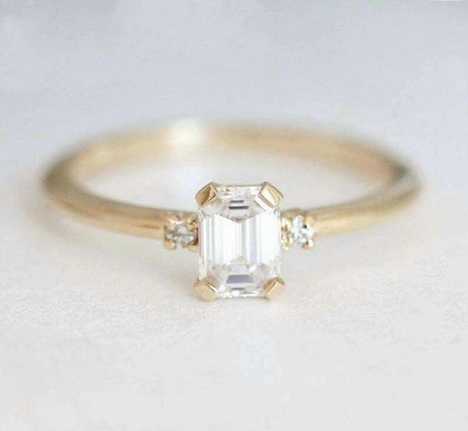 HeartsAndYou 1.2ct Emerald Cut Moissanite Engagement Ring for Women 18k Yellow Gold Over Silver Trilogy