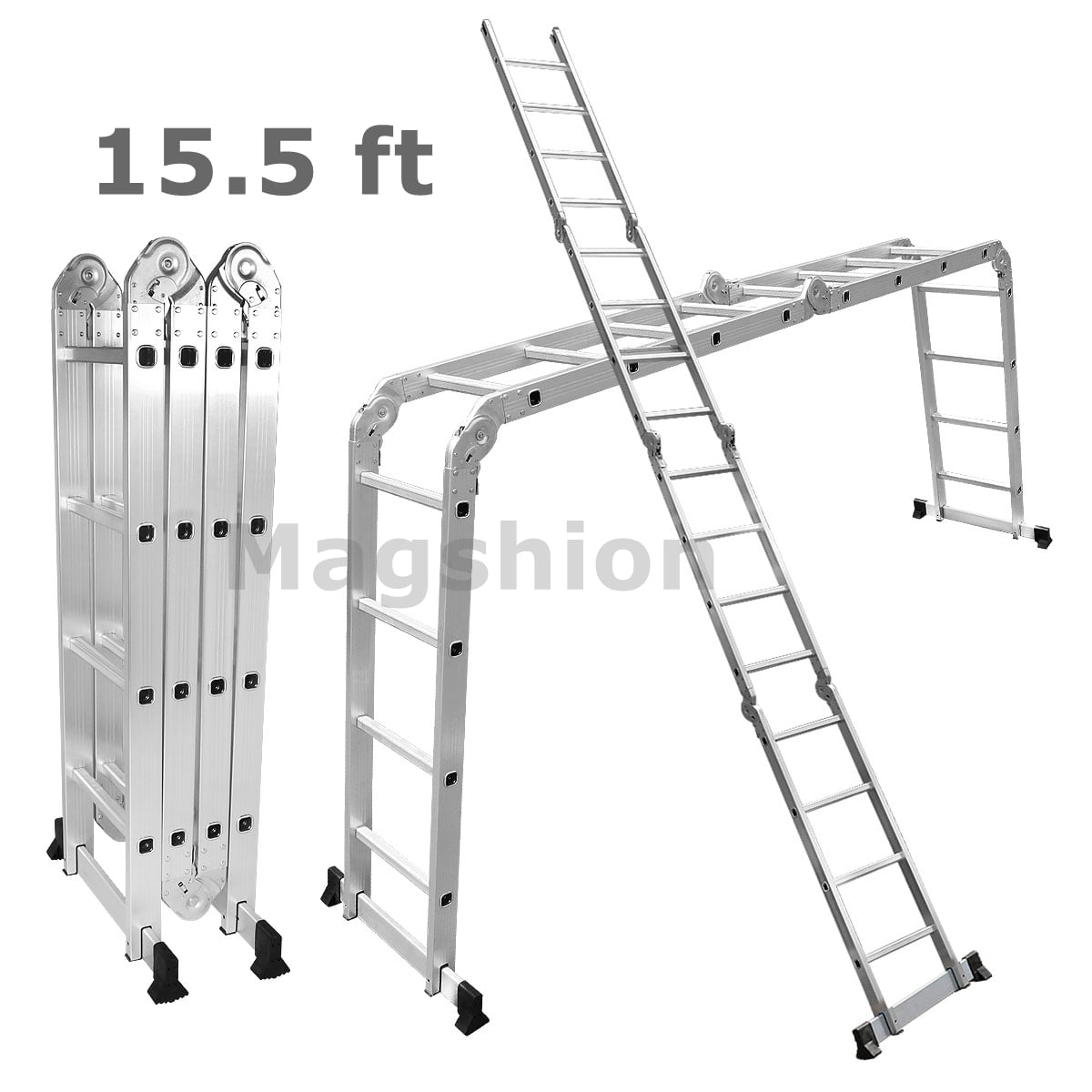 Multi-Purpose Aluminum Ladder 15.5 FT Telescopic Folding Extendable Scaffold 