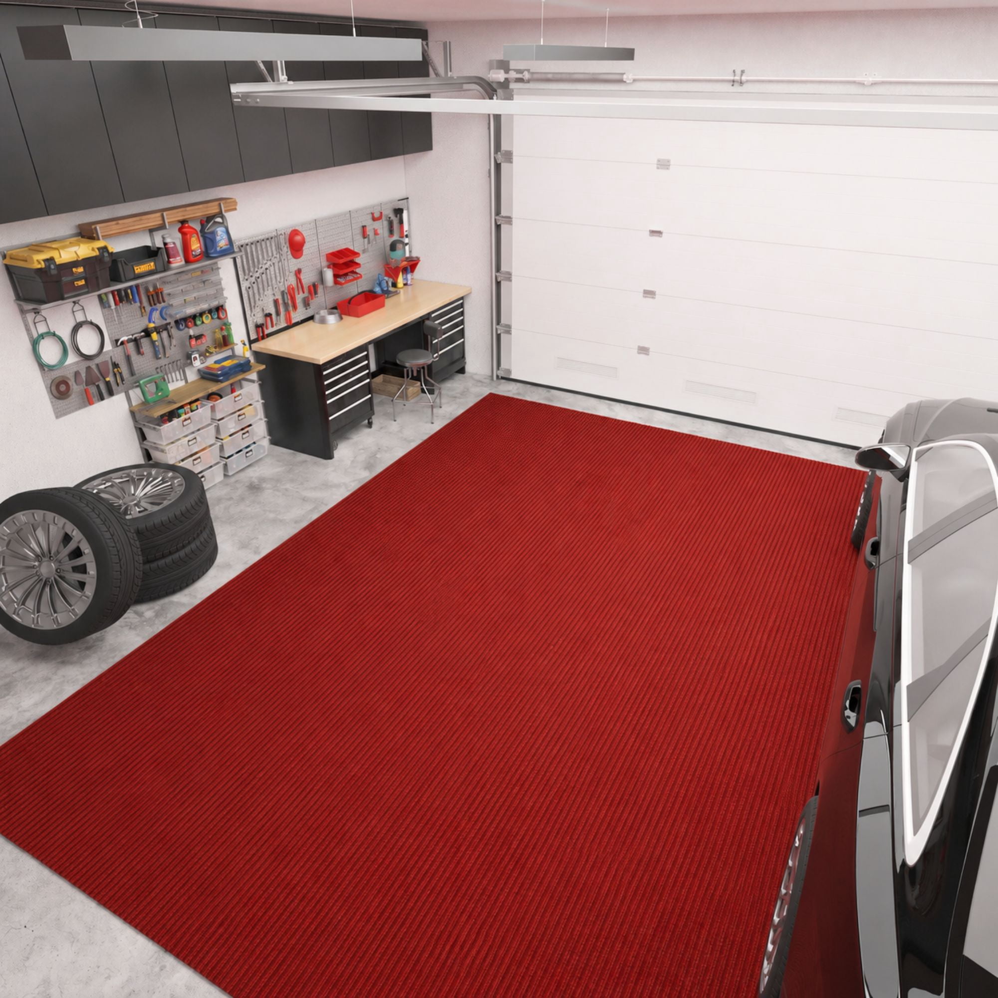 Ottomanson Non-Slip Hallway Runner Rug 6'6" x 50' Indoor/Outdoor Custom Size Utility Carpet for Garage, Red Ribbed