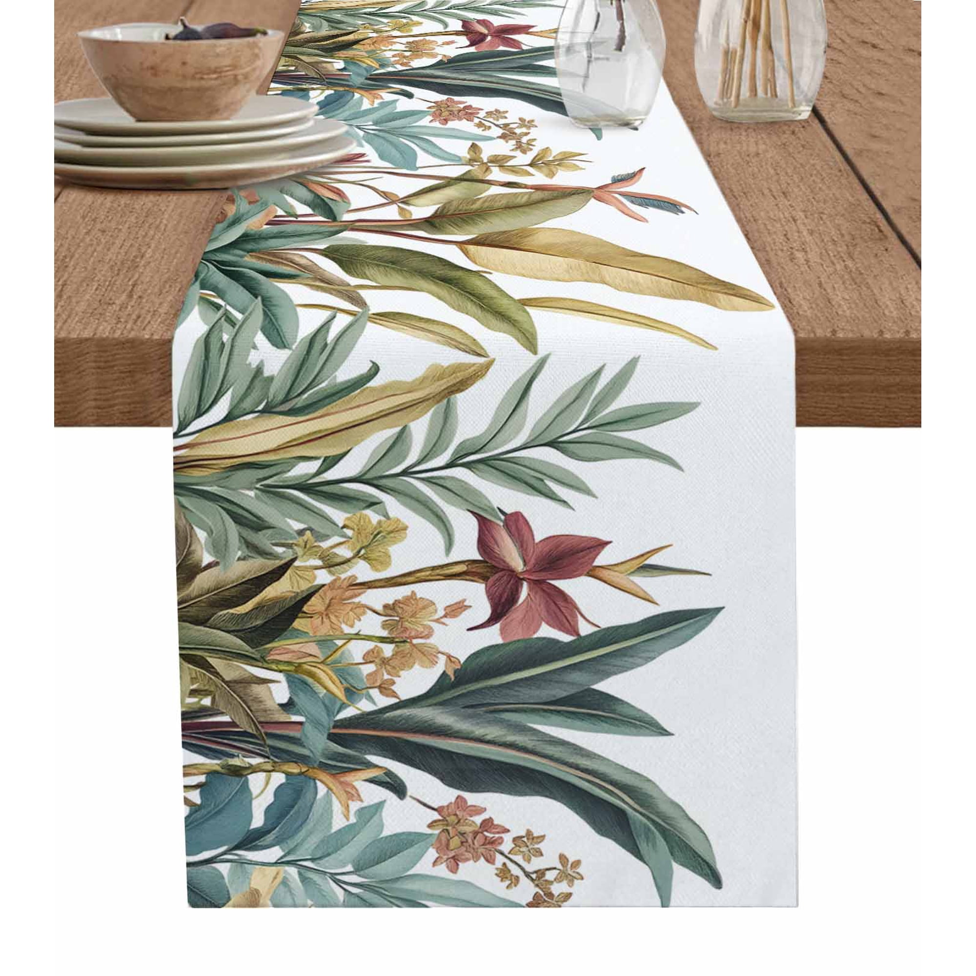 Hokiten Table Runners 70 Inches Long Dress Scarves Vintage Leaves Floral Farmhouse Coffee/Dining/Kitchen Table Decor Holiday Table Runner Farmhouse Botanical Flowers 13x70 Inch