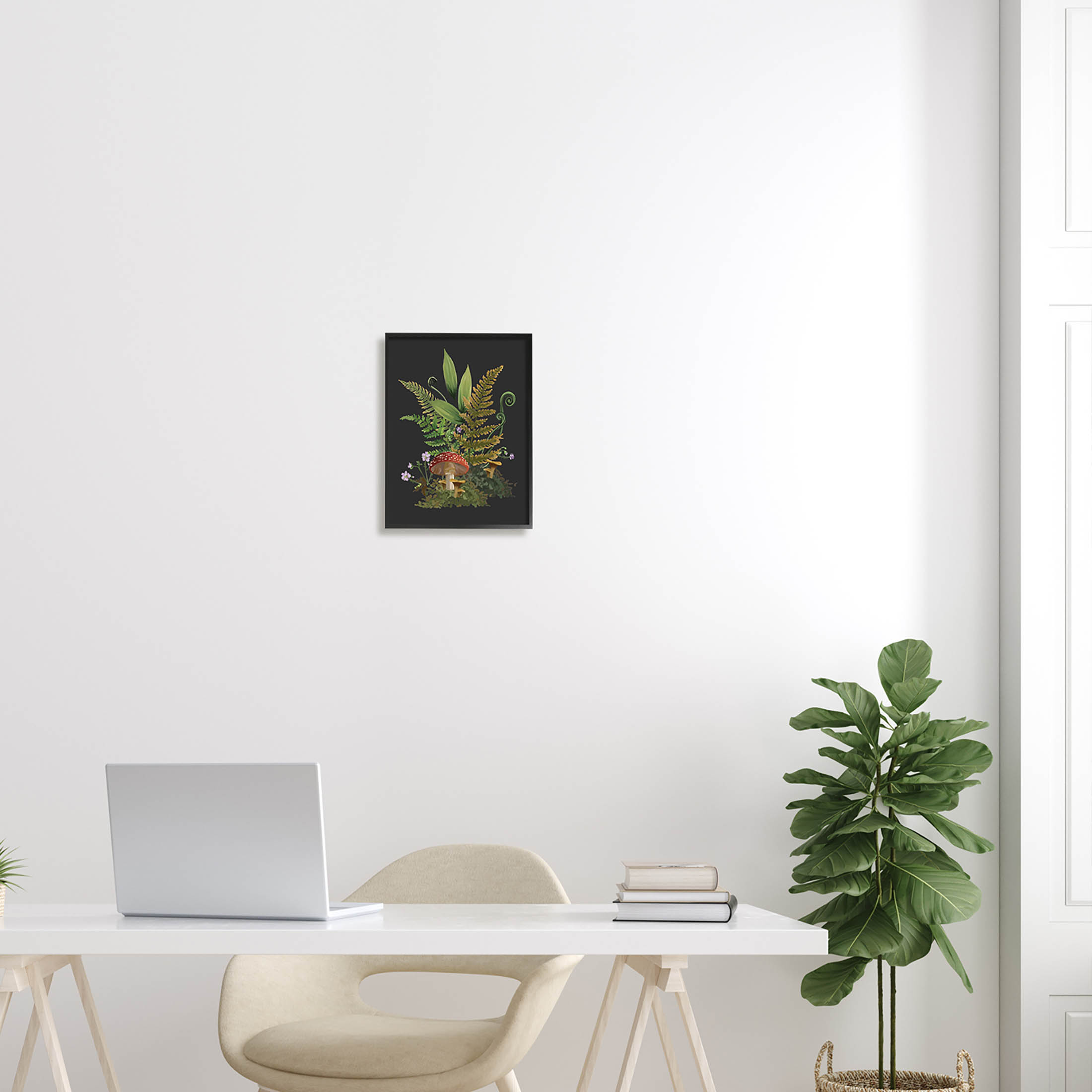 Ferns Sprouting Woodland Mushroom Plants Botanical & Floral Graphic Art Black Framed Art Print Wall Art