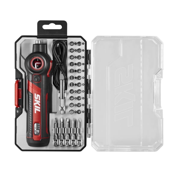 SKIL Rechargeable 4V Cordless Pistol Grip Screwdriver with 42pcs Bit Set, USB Charger and Carrying Case - SD5618-03