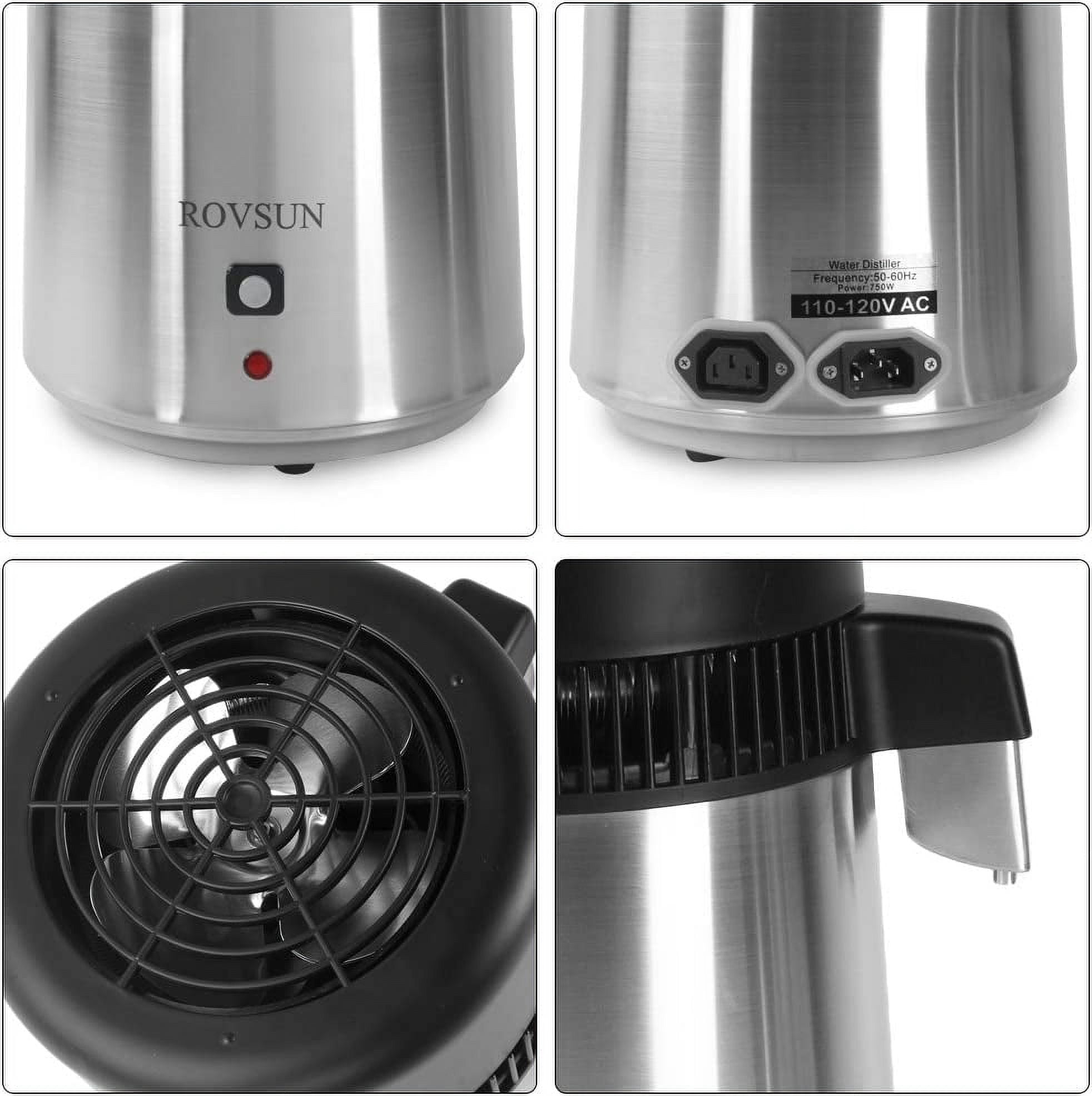 ROVSUN【Upgraded】4L Countertop Water Distiller Machine Stainless Steel for Home, 750W Distilled Water Maker with Glass Container, 1L/H, Golden