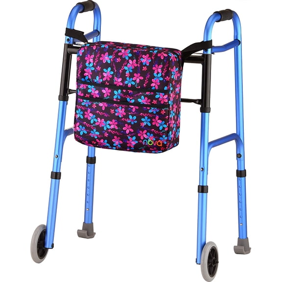 NOVA Walker Bag, Large Carry Bag with 3 Front Pockets for All Walkers, Garden Flowers Large Garden Flowers