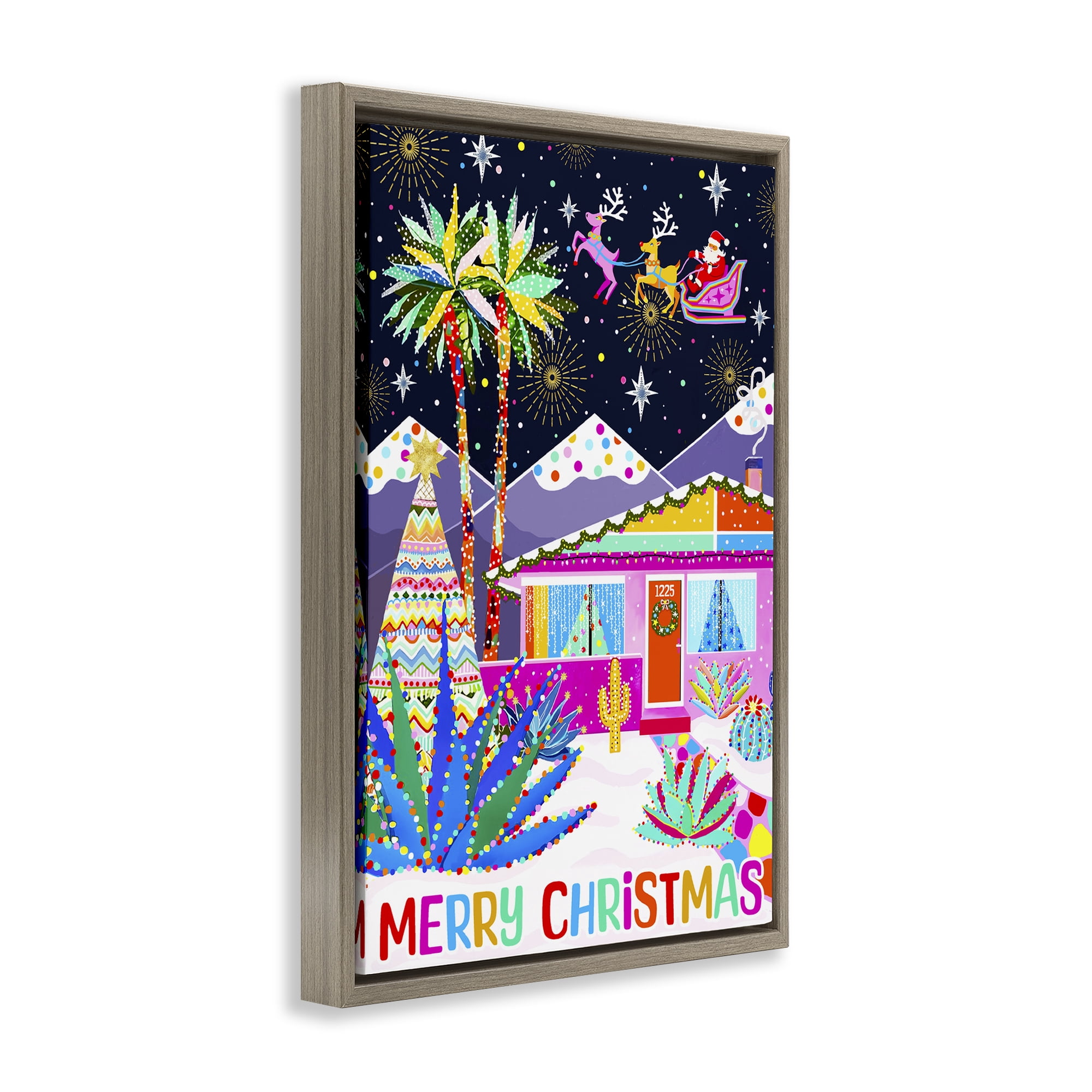 Stupell Industries Whimsical Desert Christmas Holiday Painting Brown Floater Framed Canvas Art Prints Wall Art, 21 x 31