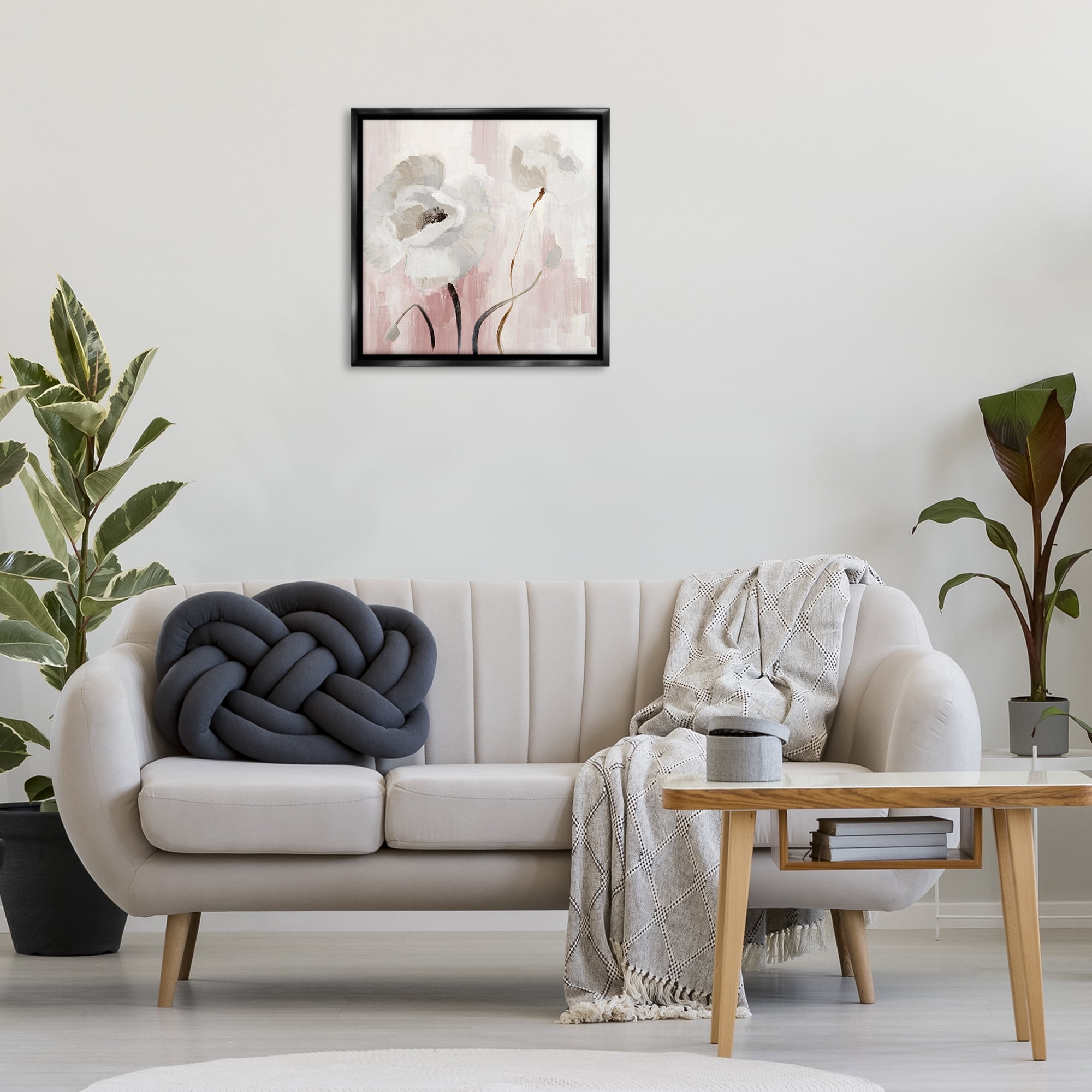 Stupell Industries Abstract White Blossoms Botanical & Floral Painting Black Floater Framed Canvas Art Print Wall Art, 25 x 25