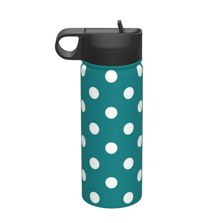 

Adobk Teal And White Polka Dot Print Water Bottle 18oz Sports Insulated Kettle for Cycling Gym Basketball Outdoor Suitable as a Present