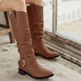 thumbnail image 2 of Women's Knee High Riding Boots Comfortable Low Chunky Heel Side Zipper Round Toe Wide Calf Boots Brown, 2 of 8
