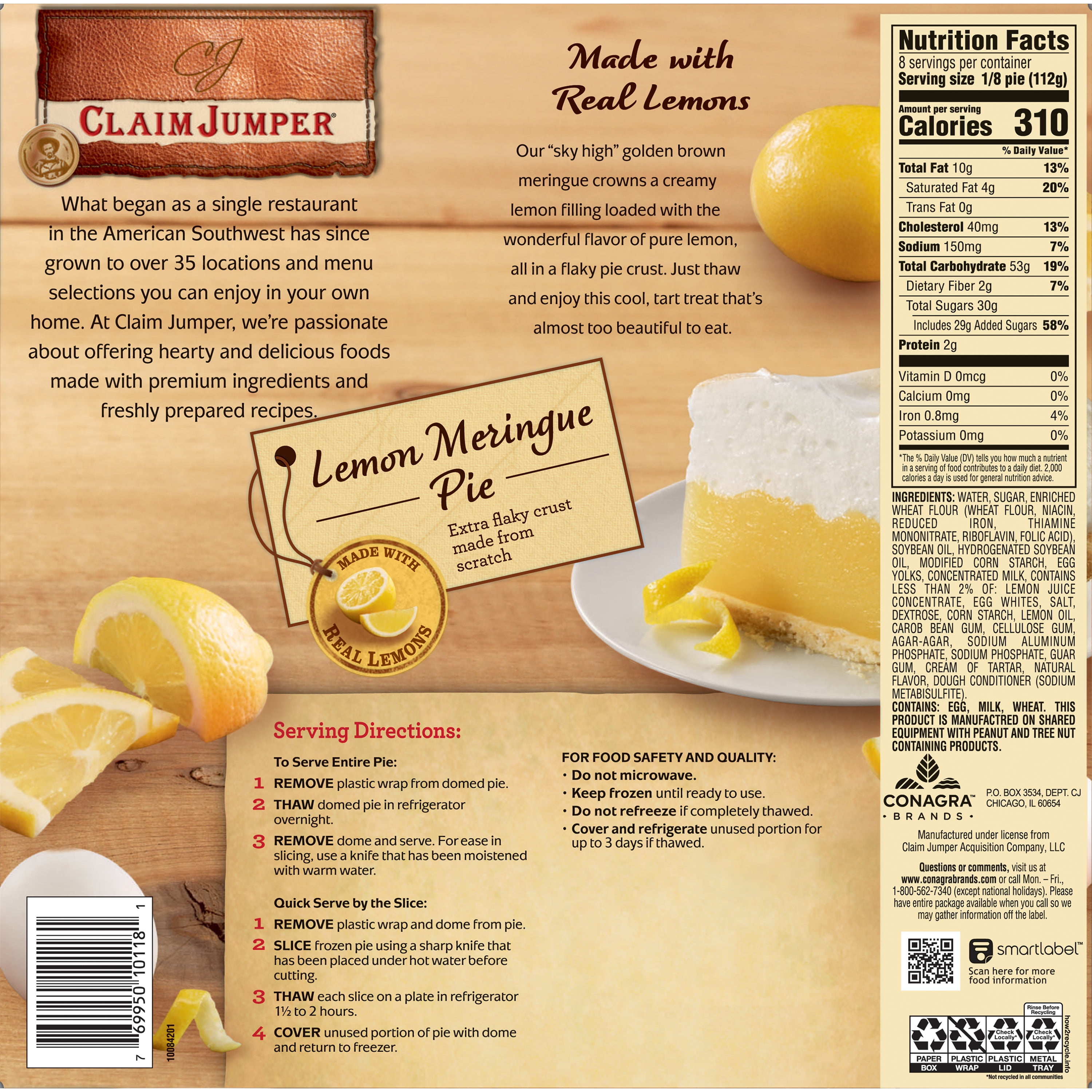 Claim Jumper Lemon Meringue Pie Frozen Dessert, 31.5 Ounce