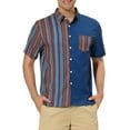 thumbnail image 1 of INSPIRE CHIC Men's Shirts Short Sleeve Summer Cotton Patchwork Button Down Shirts M Navy Brown, 1 of 6