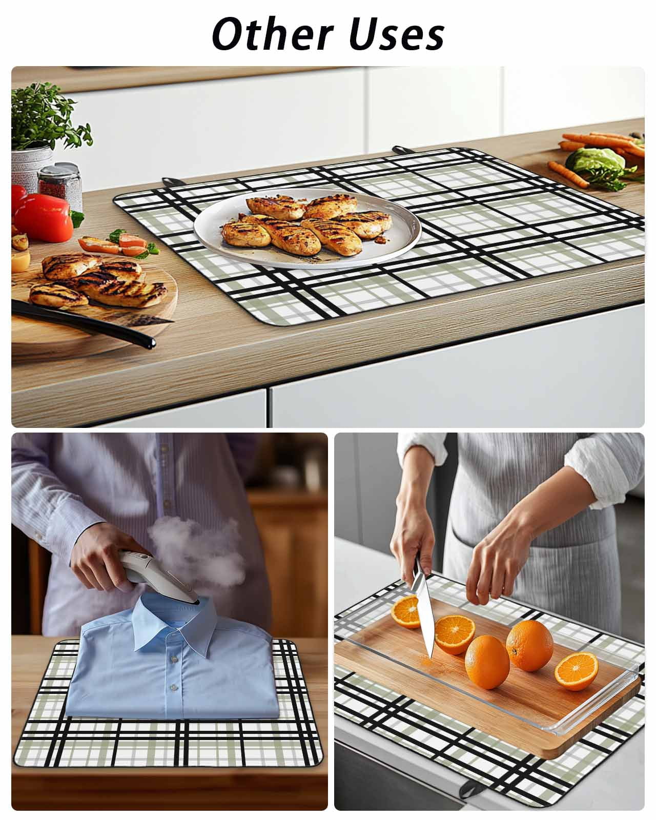 Stove Top Covers for Electric Stove, Sage Green Black Plaid Glass Stovetop Cover Protector, Farmhouse Green Black Checkered Induction Cooktop Protector Oven Mat for Kitchen Countertop 24"x21"