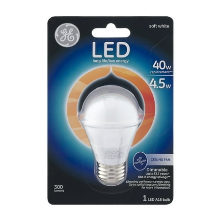 GE LED A15 Long Life/Low Energy 40W Ceiling Fan Bulb, 1.0 CT