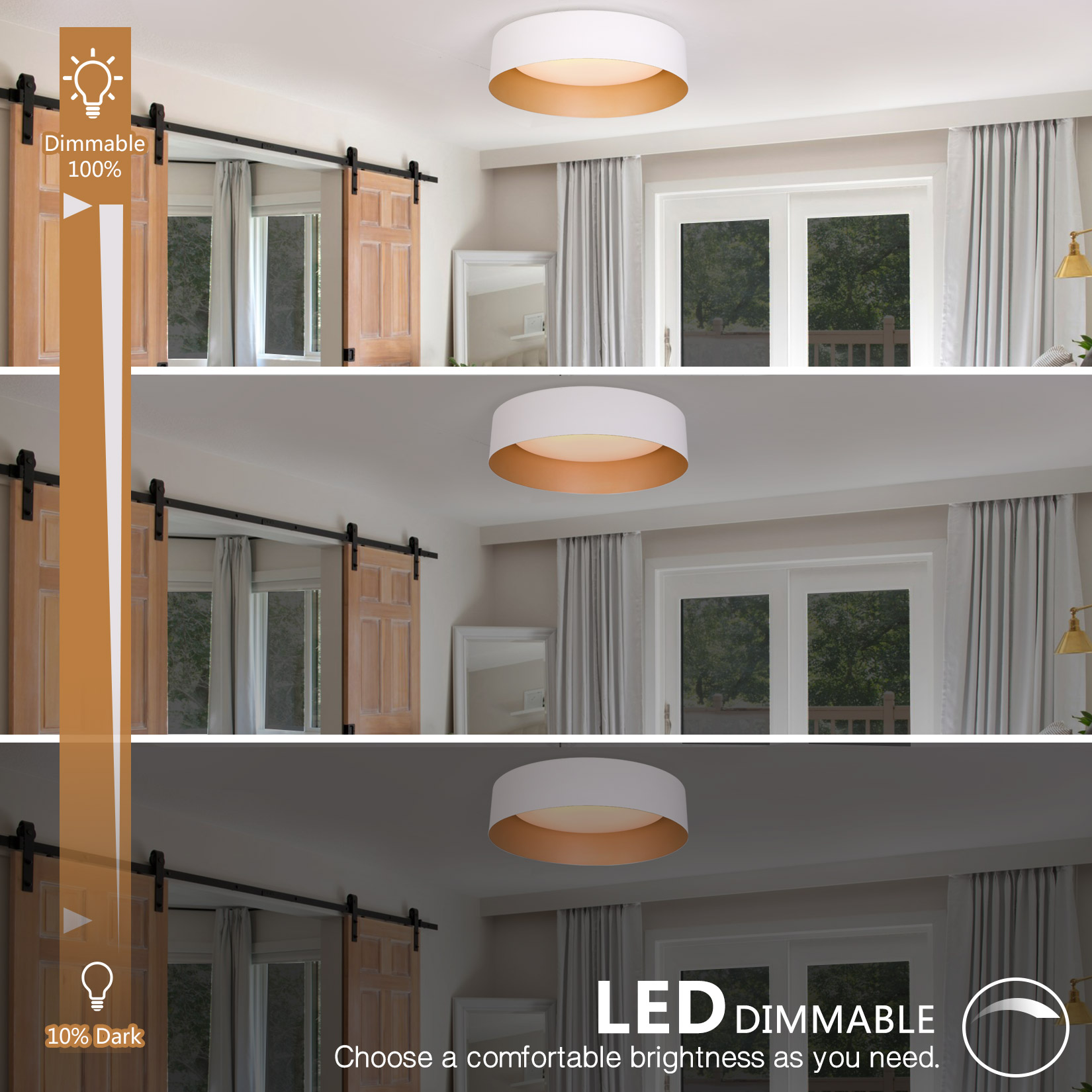 BESTOMINE LED Ceiling Light Fixture,12.5 inch Flush Mount Light Fixture,Matte White with Gold Inside,Dimmable 3000K/Warm White/18W(100w Equiv.),Outdoor Lighting Fixtures Ceiling for Bedroom Hallway