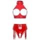 thumbnail image 5 of Conjunto de sujetador y ropa interior para mujer, sujetador con aros y remaches, top corto de charol con copa abierta, bragas sin entrepierna y ligas, 5 of 5