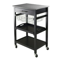 Winsome Wood Julia Granite Top Kitchen Utility Cart, Black Finish