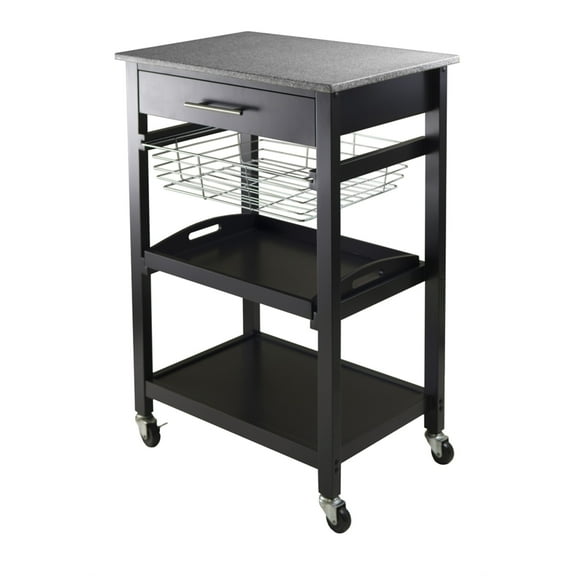 Winsome Wood Julia Granite Top Kitchen Utility Cart, Black Finish