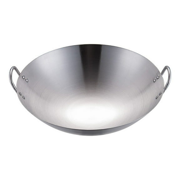 Stainless Steel Flat Bottom Wok Lid Cooking Pot Even Heating