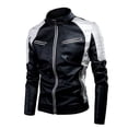 thumbnail image 3 of Chaqueta de cuero con cuello alto Chaqueta de moto de cuero PU Chaqueta de cuero fina informal de primavera y otoño para hombres, 3 of 5