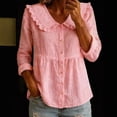 thumbnail image 2 of QASIEATN Womens Collar Long Sleeve Button Down Shirts Cotton Blend Casual Solid Color Shirts, 2 of 4