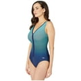 thumbnail image 2 of Tyr Fishnet V-Neck Zip Controlfit Swimsuit Turquoise Size 16, 2 of 2