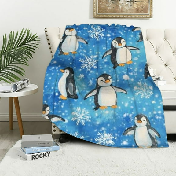 BCIIG Penguin Blanket Gifts Cute Throw Blanket for Kids, Girls & Boys - Blue Soft Fuzzy Blankets for Couch, Sofa & Bed 40x50in