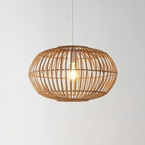 JONATHAN Y Leo 17.5" 1-Light Farmhouse Coastal Rattan 180" Cord Plug-In or Hardwired LED Pendant, Brown
