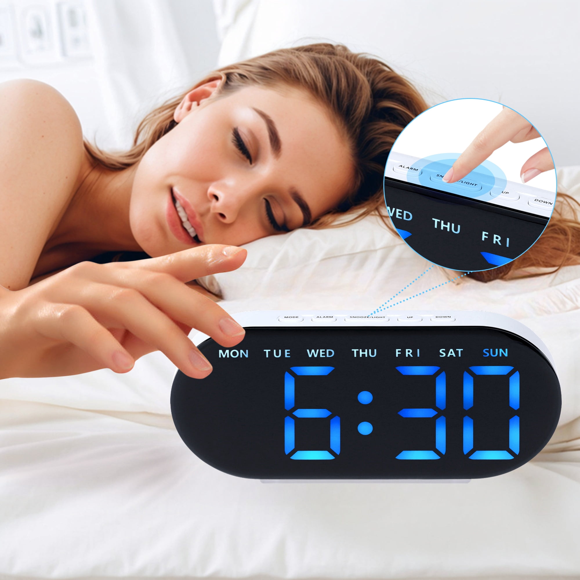 Unique Bargains 2 Pcs Oval Digital Alarm Clock Bedroom White Blue/White Red