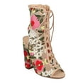 thumbnail image 1 of Women Sheer Mesh Peep Toe Lace Up Corset Embroidered Block Heel Ankle Boot HD79, 1 of 6
